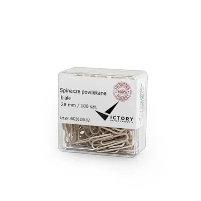 Spinacze okrągłe 28mm VICTORY OFFICE PRODUCTS 60286100-02 białe metalowepowlekane w pojemniku plastikowym 100szt