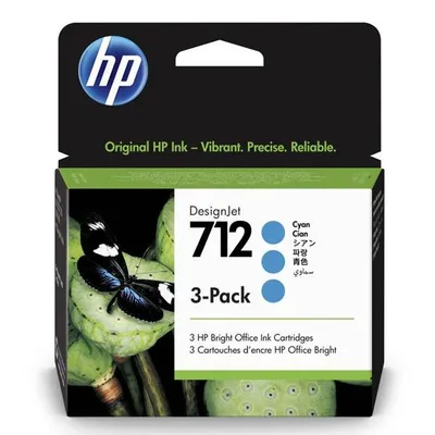 Hp oryginalny ink / tusz 3ed77a, HP 712, cyan, 29ml, hp 3-pack designjet studio,t210,t230,t250,t630,t650