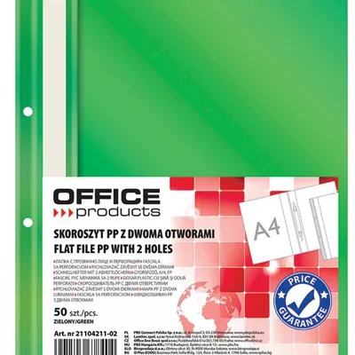Skoroszyt wpinany a4 OFFICE PRODUCTS 2 otwory zielony pp 100/170mikr