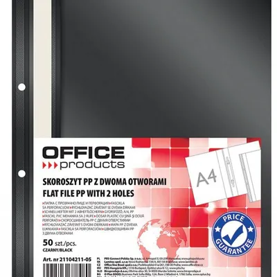 Skoroszyt wpinany a4 OFFICE PRODUCTS 2 otwory czarny pp 100/170mikr