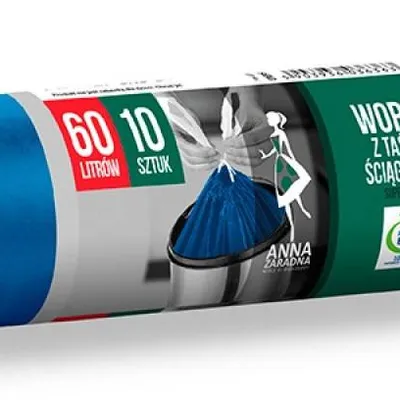 Worki na śmieci z taśmą, supermocne ANNA ZARADNA niebieskie 60l 10szt