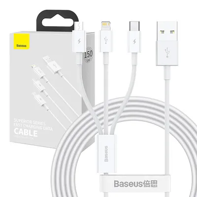 Kabel usb 3w1 Baseus superior series, usb do micro usb / usb-c / lightning, 3.5a, 1.5m (biały)