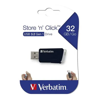 Verbatim usb flash disk, usb 3.0 (3.2 gen 1), 32gb, store n click, czarny, 49307, usb a, z wysuwanym złączem