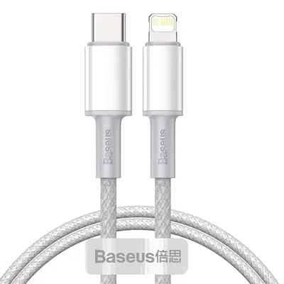Kabel usb-c do lightning Baseus high density braided, 20w, 5a, pd, 1m (biały)