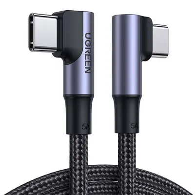 Kabel usb-c do usb-c, kątowy UGREEN us335, 5a, 100w, 1m (czarny)