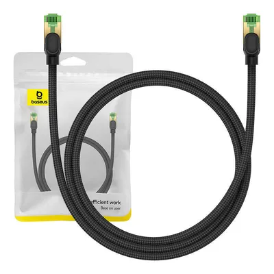 Kabel sieciowy w oplocie kat. 8 Baseus ethernet rj45, 40gbps, 1m (czarny)