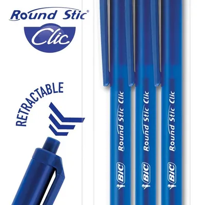 Długopis jednorazowy BIC round stic clic 926374 niebieski 1.0mm niebieska obudowa blister 3szt