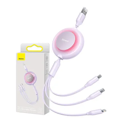 Kabel usb 3w1 Baseus bright mirror 2, micro usb / lightning / usb-c, płaski, 3.5a, 1.1m (fioletowy)