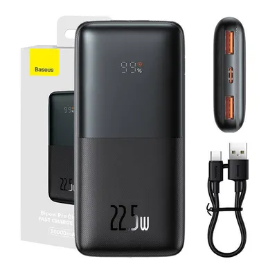 Powerbank Baseus bipow pro 10000mah, 2xusb, usb-c, 22.5w (czarny)