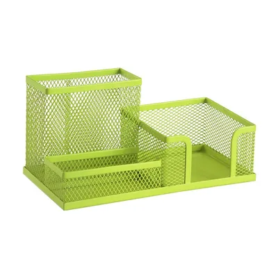 Przybornik na biurko 205x103x98mm LEVIATAN limonka metalowa siatka