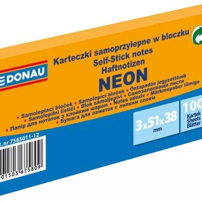 Karteczki samoprzylepne 38x51mm DONAU neon pomarańczowe 3x100kart