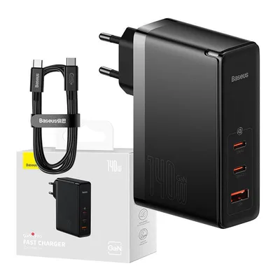 Ładowarka sieciowa Baseus gan5 pro 2xusb-c + usb, 140w (czarna)