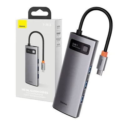 Hub 5w1 Baseus metal gleam series, usb-c do 3x usb 3.0 + hdmi + usb-c pd