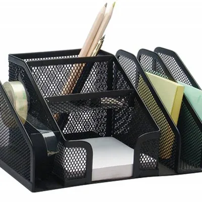 Przybornik na biurko 205x145x100mm Q-Connect office set czarny metalowa siatka
