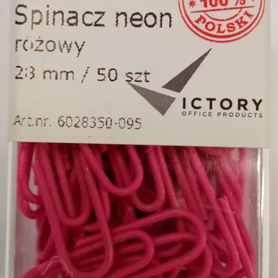 Spinacze okrągłe 28mm VICTORY OFFICE PRODUCTS 6028350-095 neonowe różowe metalowepowlekane w pojemniku plastikowym 50szt