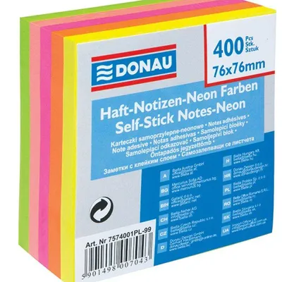 Karteczki samoprzylepne 76x76mm DONAU neon 400kart