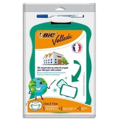 Tablica suchościeralna 21x31cm BIC kids velleda 967261 biała z markerem niebieskim i gąbką