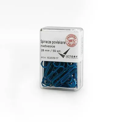 Spinacze okrągłe 28mm VICTORY OFFICE PRODUCTS 6028350-07 niebieskie metalowepowlekane w pojemniku plastikowym 50szt