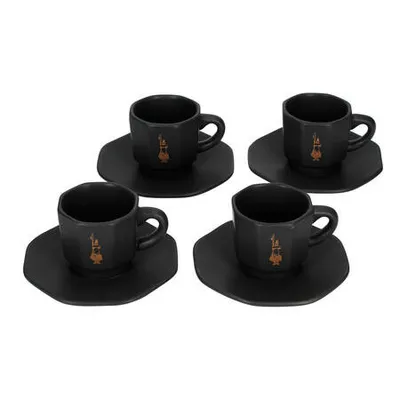 Bialetti - zestaw 4 filiżanek z podstawką - czarny z miedzianym logo