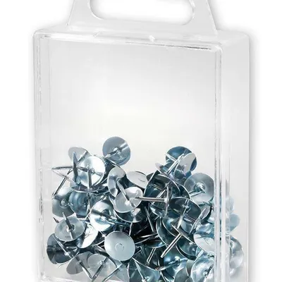 Pinezki metalowe w zawieszanym plastikowym pojemniku VICTORY OFFICE PRODUCTS 33km100 100szt