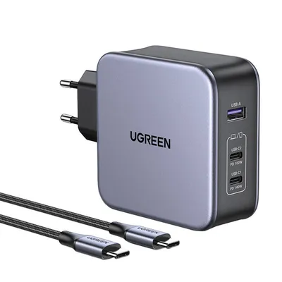 Ładowarka sieciowa UGREEN cd289, 2x usb-c, 1x usb-a, gan, 140w, kabel 2m (szary)