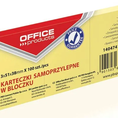 Karteczki samoprzylepne 38x51mm OFFICE PRODUCTS pastelowe jasno żółte 100kart