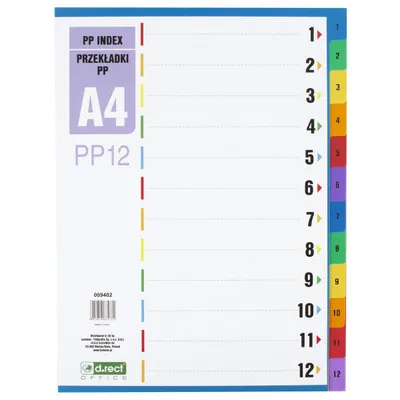 Przekładki 1-12 a4 D.RECT mix kolorów pp 12kart