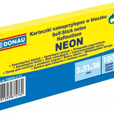 Karteczki samoprzylepne 38x51mm DONAU neon żółte 3x100kart