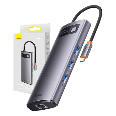 Hub 7w1 Baseus metal gleam series, usb-c do 3x usb 3.0 + 2x hdmi + usb-c pd + ethernet rj45