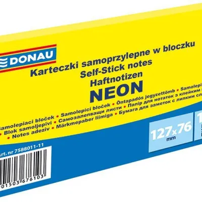 Karteczki samoprzylepne 127x76mm DONAU neon żółte 100kart
