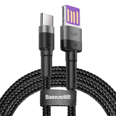 Kabel usb do usb-c Baseus cafule huawei supercharge, qc 3.0, 5a 1m (czarno-szary)