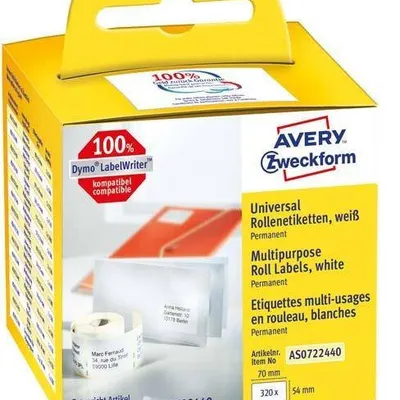 Etykiety samoprzylepne 54x70mm trwałe, w rolce do druk. term. as0722440 białe 320 szt