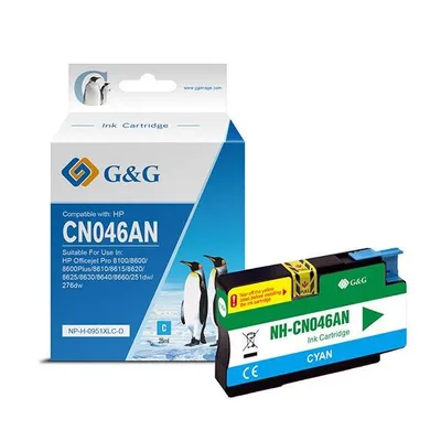 G&g kompatybilny ink / tusz z cn046ae, cyan, 1500s, np-h-0951xlc(hp950xl, dla hp officejet pro 276dw, 8100 eprinter,8620