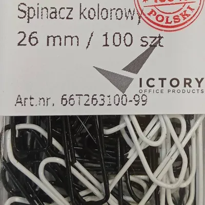 Spinacze trójkątne 26mm VICTORY OFFICE PRODUCTS 66t263100-99 mix kolorów metalowe w pojemniku plastikowym 100szt