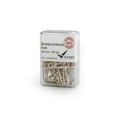 Spinacze okrągłe 28mm VICTORY OFFICE PRODUCTS 6028350-02 białe metalowepowlekane w pojemniku plastikowym 50szt