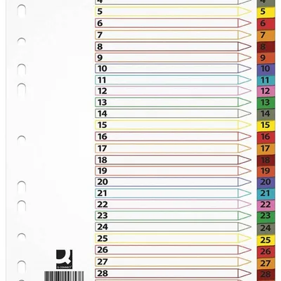 Przekładki 1-31 a4 Q-Connect mylar mix kolorów karton 170g/m² 31kart