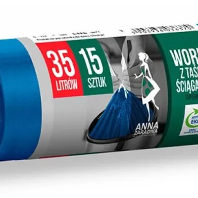 Worki na śmieci z taśmą, supermocne ANNA ZARADNA niebieskie 35l 15szt