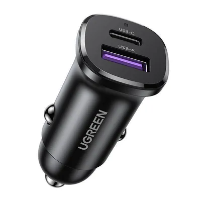 Ładowarka samochodowa UGREEN ec305 usb-c + usb, 30w (czarna)