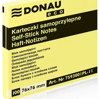 Karteczki samoprzylepne 76x76mm DONAU ECO jasno żółte 100kart