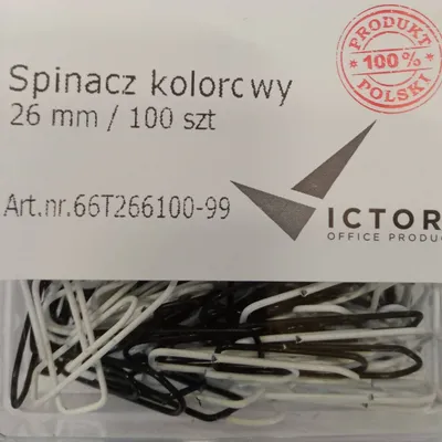 Spinacze trójkątne 26mm VICTORY OFFICE PRODUCTS 66t266100-99 mix kolorów metalowe w pojemniku plastikowym 100szt