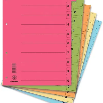 Przekładki 0-9 a4 DONAU z perforacją żółte karton 250g/m² 50szt