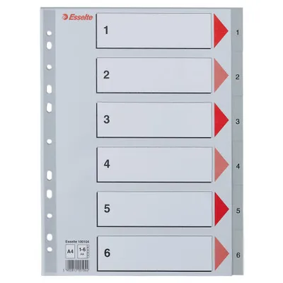 Przekładki 1-6 a4 ESSELTE 100104 szary pp