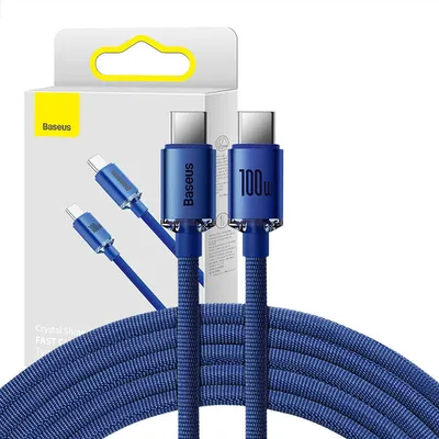 Kabel usb-c do usb-c Baseus crystal shine, 100w, 2m (niebieski)
