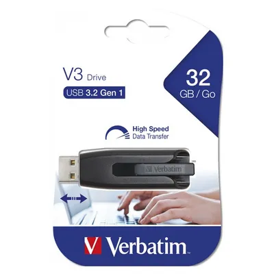 Verbatim usb flash disk, usb 3.0, 32gb, v3, store n go, czarny, 49173, usb a, z wysuwanym złączem