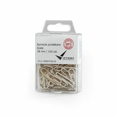 Spinacze okrągłe 28mm VICTORY OFFICE PRODUCTS 6028km100-02 białe metalowepowlekane w zawieszanym pojemniku plastikowym 100szt