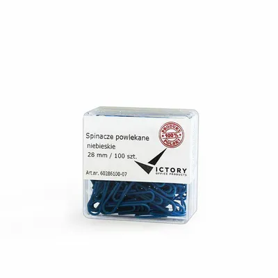 Spinacze okrągłe 28mm VICTORY OFFICE PRODUCTS 60286100-07 niebieskie metalowepowlekane w pojemniku plastikowym 100szt