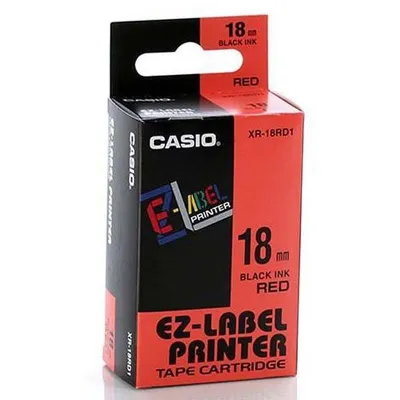 Casio oryginalny taśma do drukarek etykiet, Casio, xr-18rd1, czarny druk/czerwony podkład, nielaminowany, 8m, 18mm