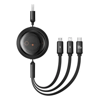 Kabel 3w1 Baseus free2draw usb do m+l+c 100w, 1,1 m (czarny)