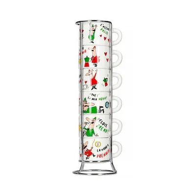 Bialetti italia - zestaw 6 filiżanek do espresso na stojaku