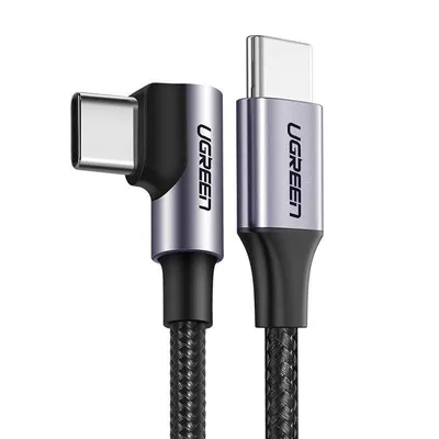 Kabel usb-c do usb-c, kątowy UGREEN us255 qc 3.0 pd 3a 60w 1m (czarny)